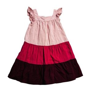 Madden Girl Pink and Red Ruffle Kids Dress linen blend